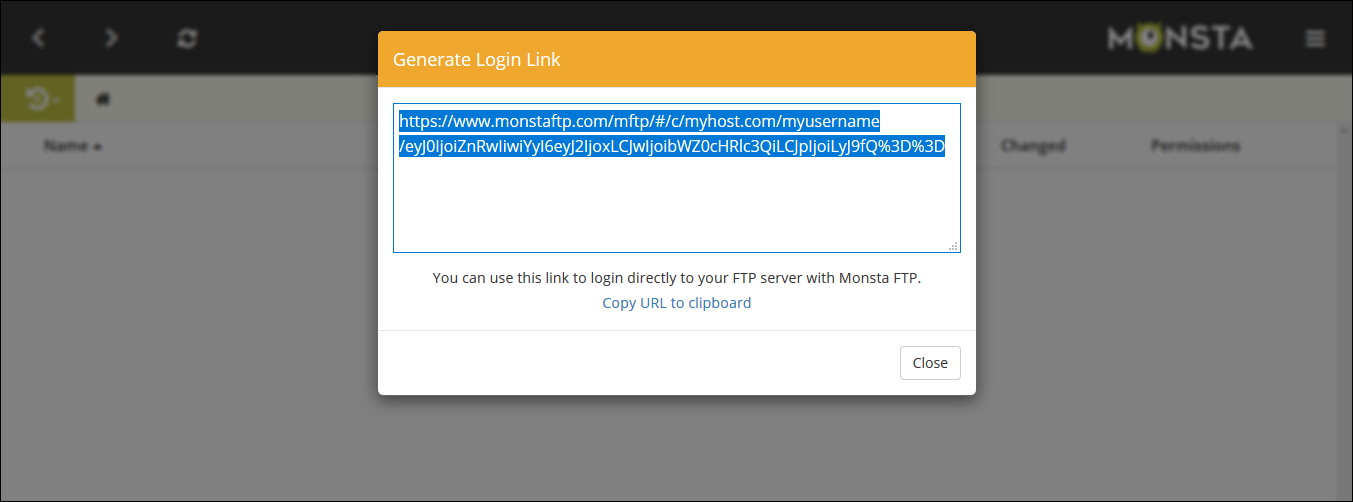 Monsta FTP login link modal
