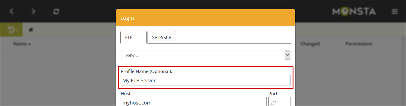Monsta FTP create profile