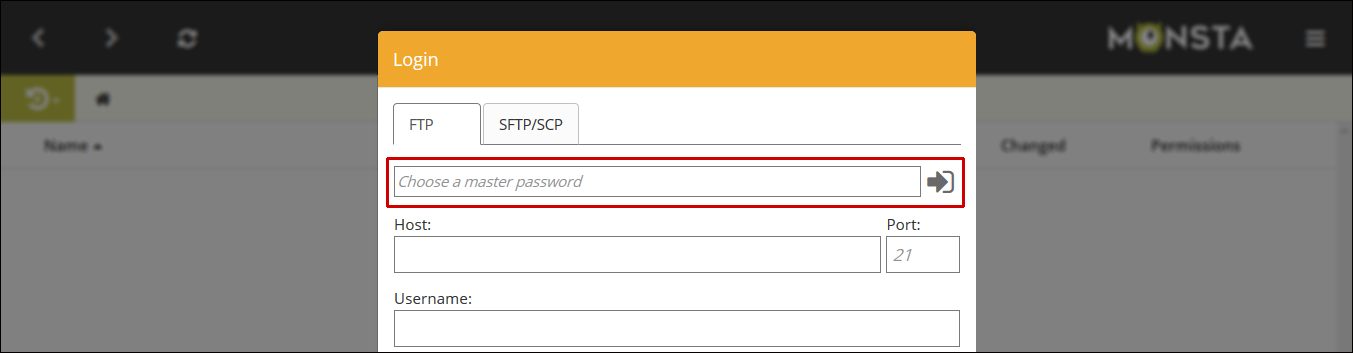 Monsta FTP master password field