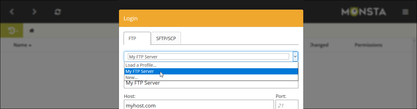 Monsta FTP profile saved