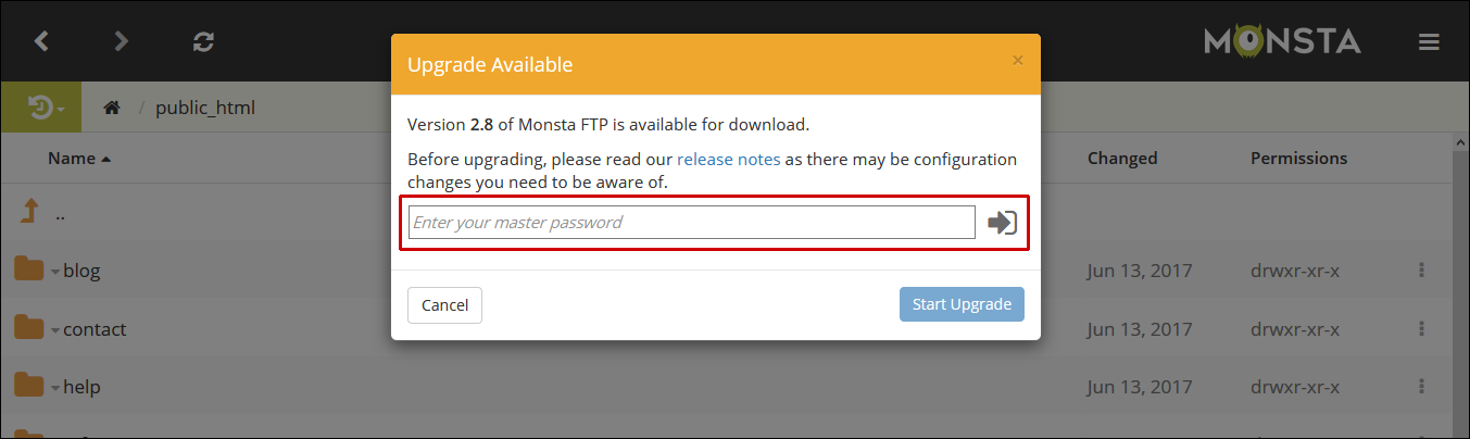 Monsta FTP upgrade login