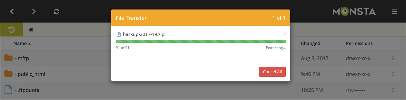 Monsta FTP zip upload extracting